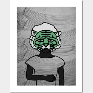 Mysterious Female Animal Character with Green Eyes and Gray Skin Posters and Art